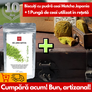 Combo Biscuiți Ceai MATCHA Bio- 240g (Cutie de 6 Biscuiți) + 100 g Ceai MATCHA